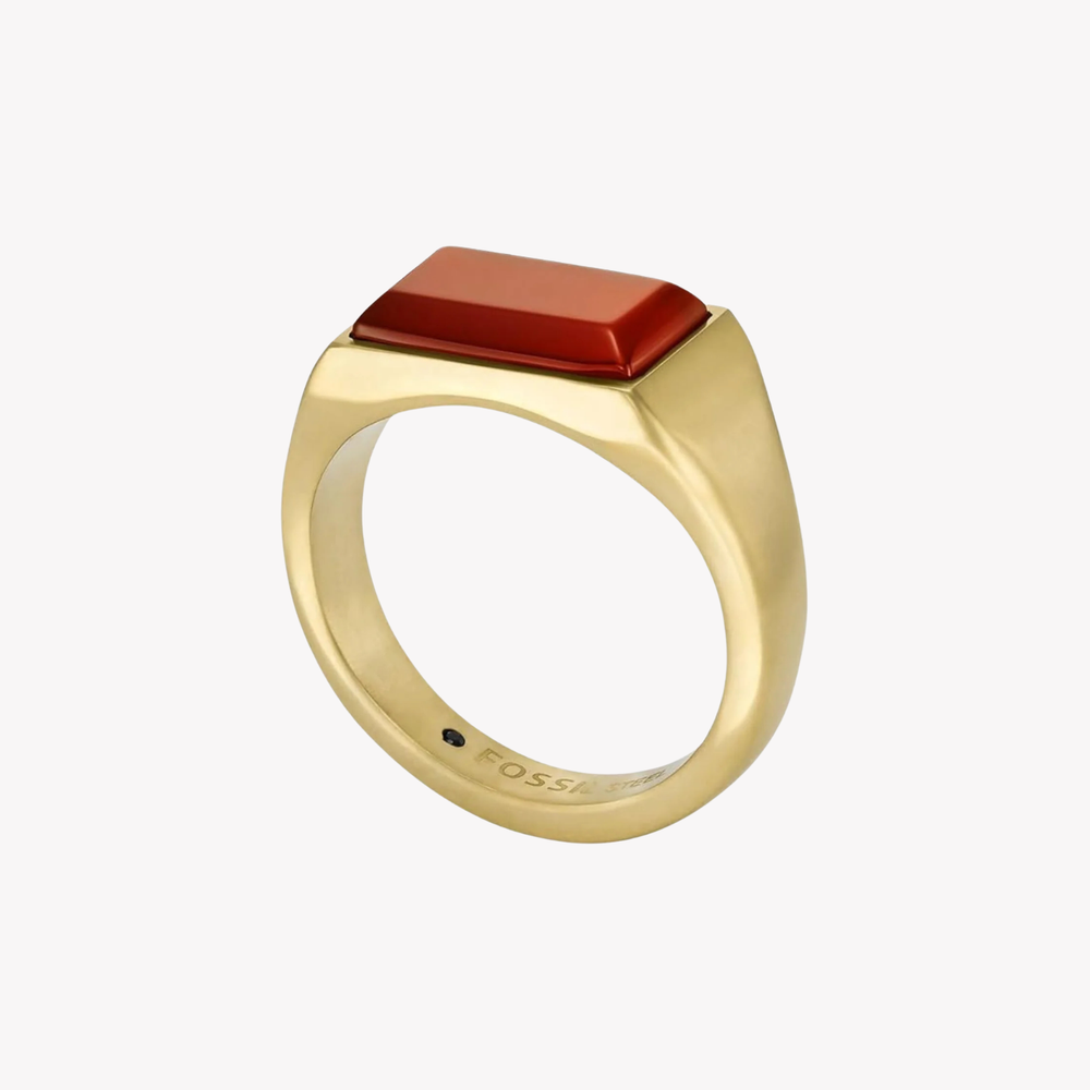 Fossil Jewels Men's Gold Ring, Red Agate Centerpiece | JF04605710512