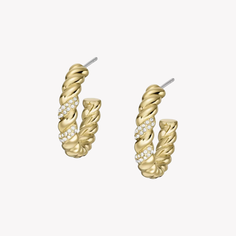 Fossil Women's Gold-Tone Hoop Earrings, Crystal Accents | JF04170710