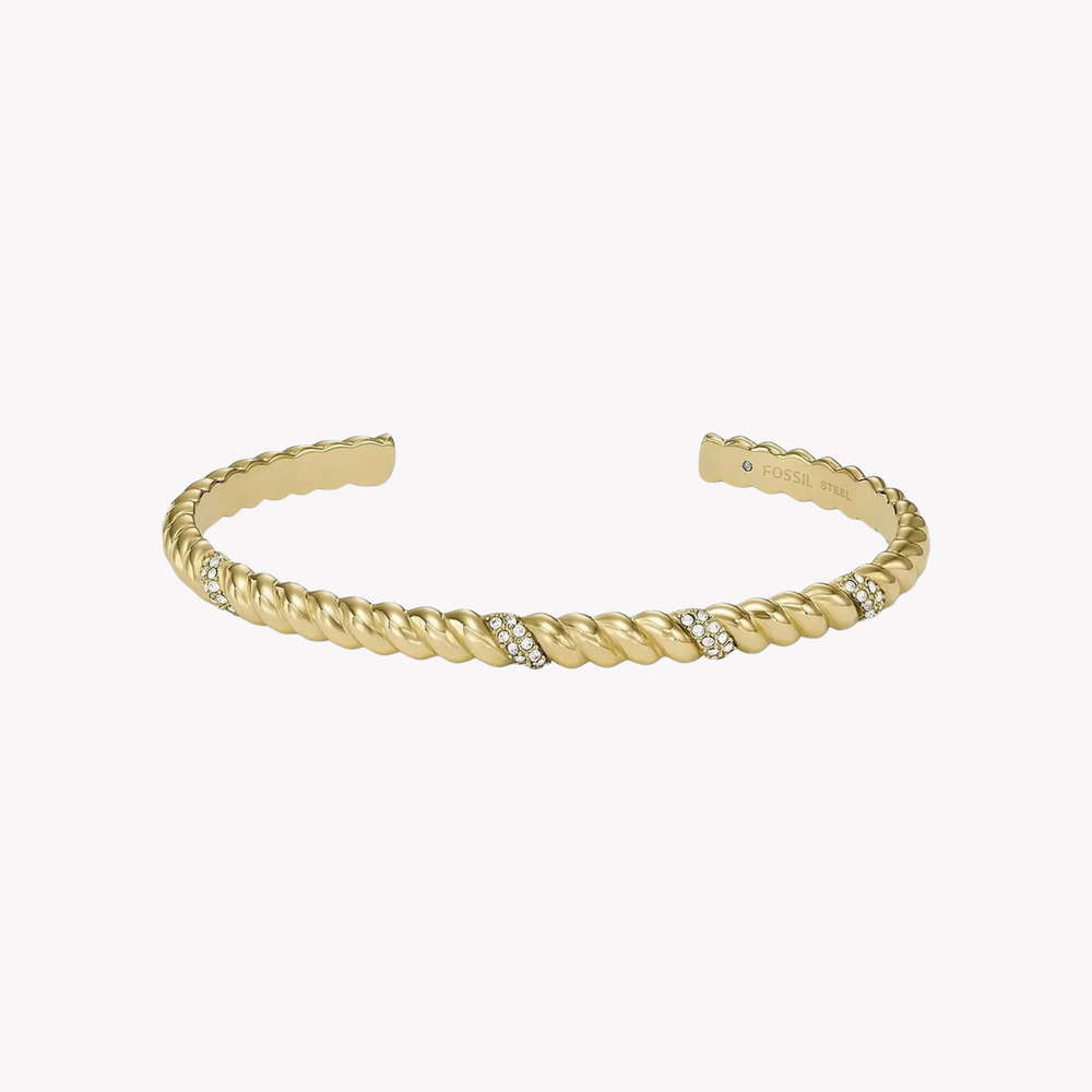 Fossil Women's Gold-Tone Bracelet, Twist Design with Crystal Accents | JF04169710