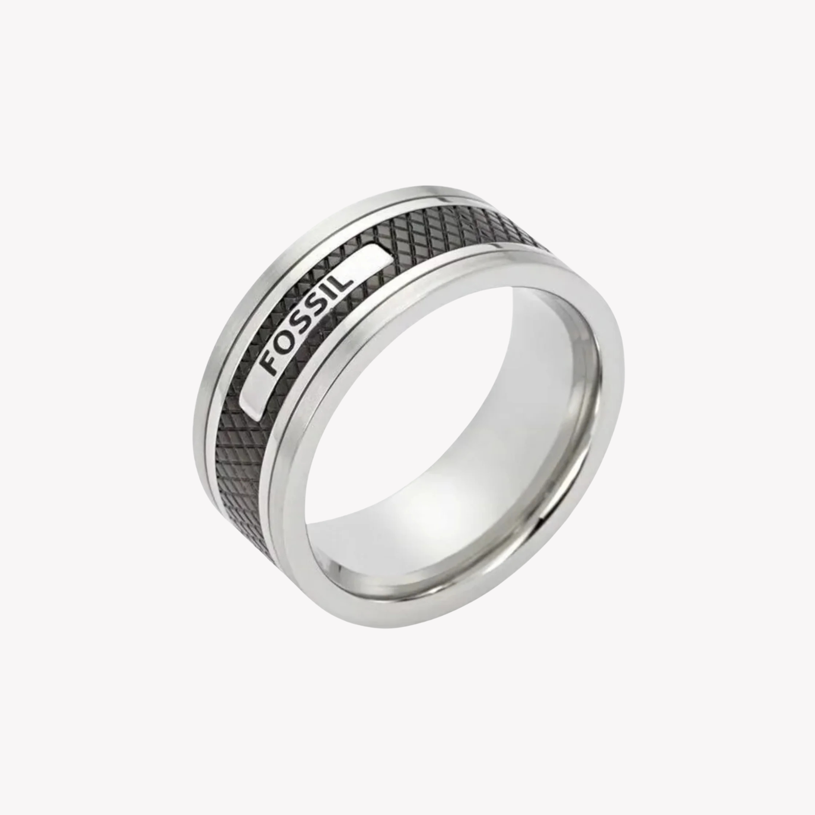 Fossil Men's Silver & Black Ring, Black Polyurethane Inlay | JF00888040510