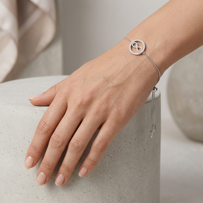 Fossil Women's Silver Bracelet, Cubic Zirconia Infinity Pendant | JFS00522040