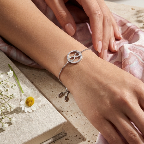 Fossil Women's Silver Bracelet, Cubic Zirconia Infinity Pendant | JFS00522040