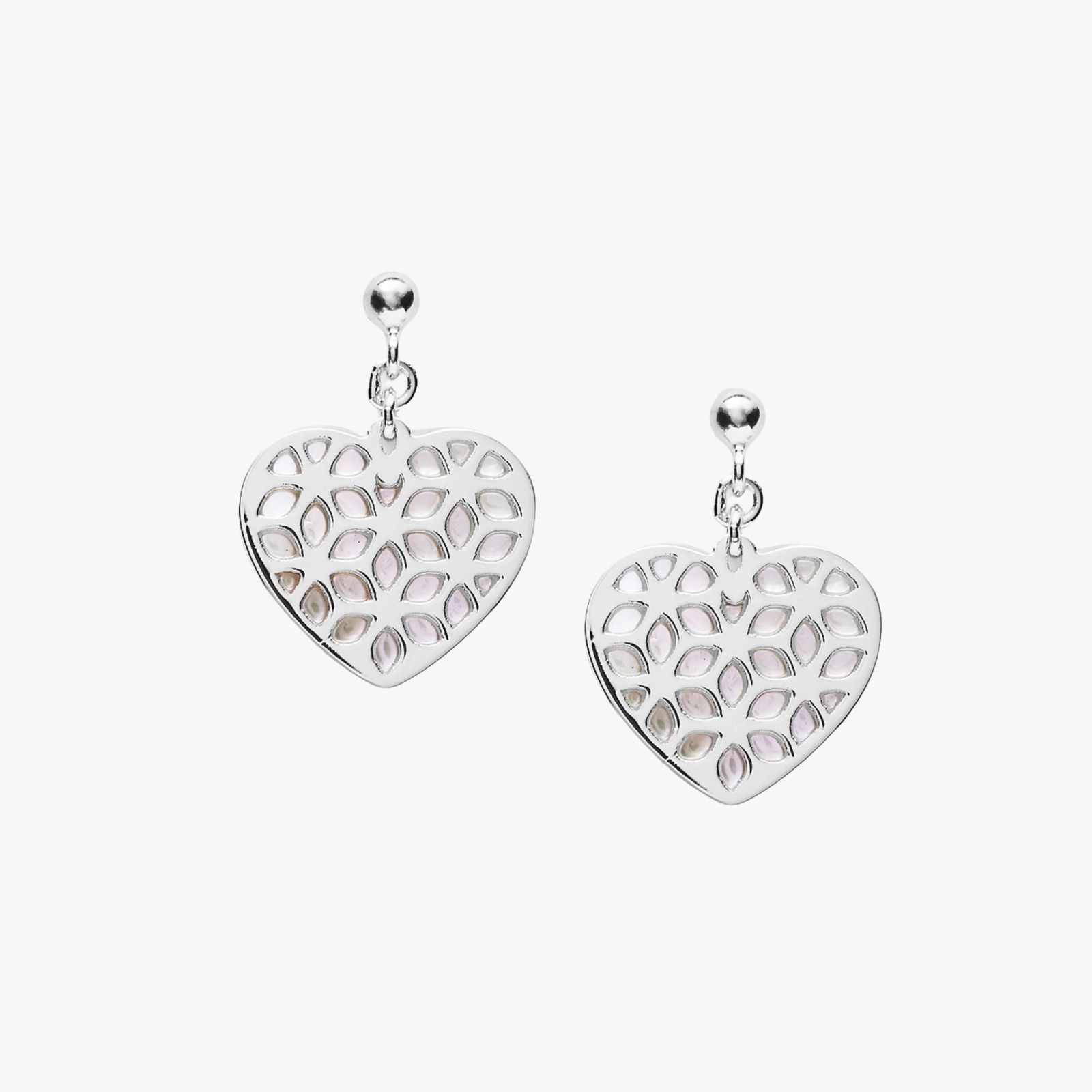 Fossil Women's Silver Earrings, Mother Of Pearl Heart Cut Out | JFS00489040