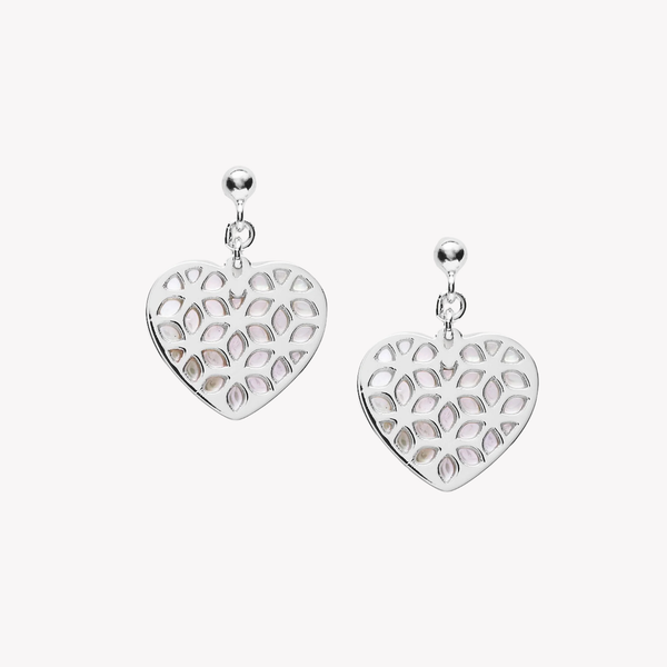 Fossil Women's Silver Earrings, Mother Of Pearl Heart Cut Out | JFS00489040