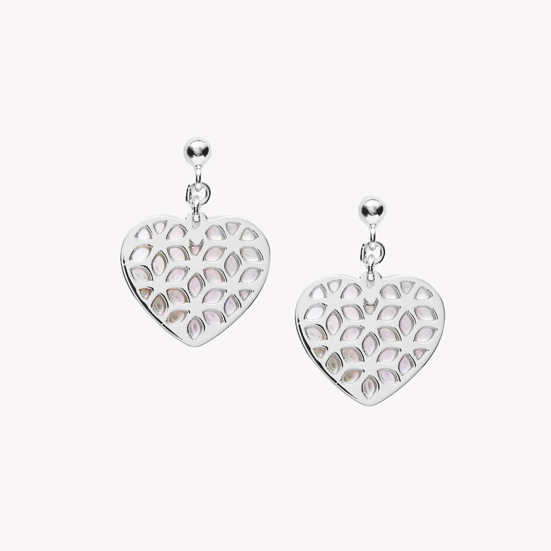 Fossil Women's Silver Earrings, Mother Of Pearl Heart Cut Out | JFS00489040