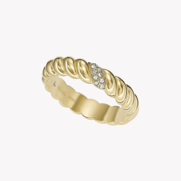 Fossil Women's Gold-Tone Ring, Vintage Twist with Crystals | JF04171710503