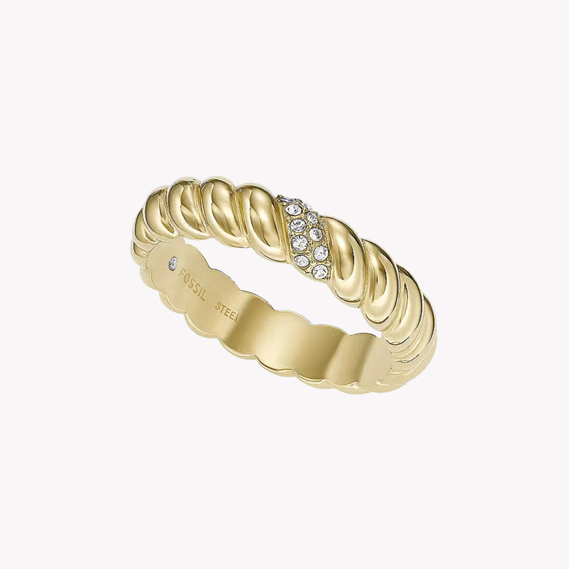 Fossil Women's Gold-Tone Ring, Vintage Twist with Crystals | JF04171710503