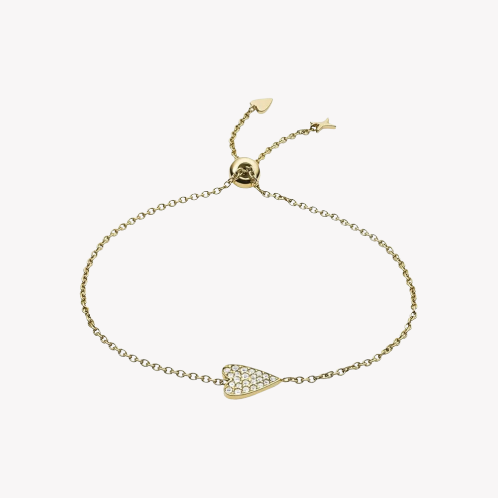 Fossil Women's Gold-Tone Bracelet, Crystal Heart Charm | JF03260710