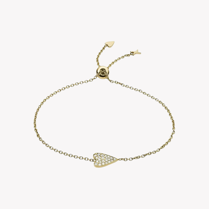 Fossil Women's Gold-Tone Bracelet, Crystal Heart Charm | JF03260710