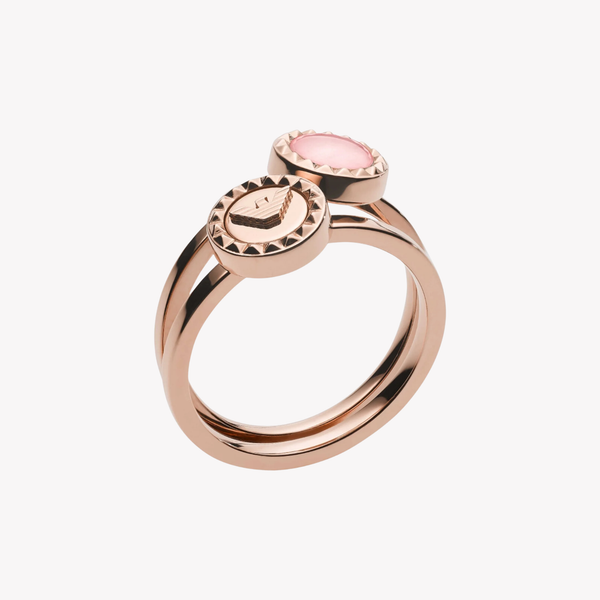 Emporio Armani Women's Rose Gold Ring Set, White & Black Mother of Pearl | EGS2694221505