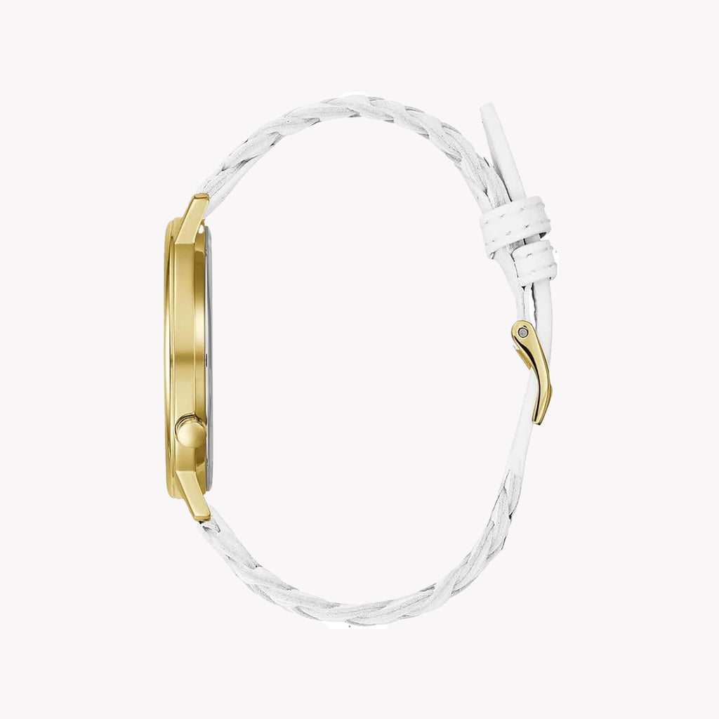 GUESS Women's Gold/White Leather Watch | V1001M4
