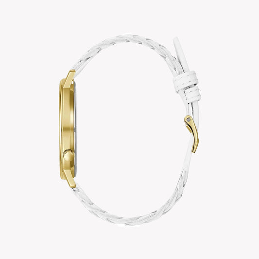 GUESS Women's Gold/White Leather Watch | V1001M4