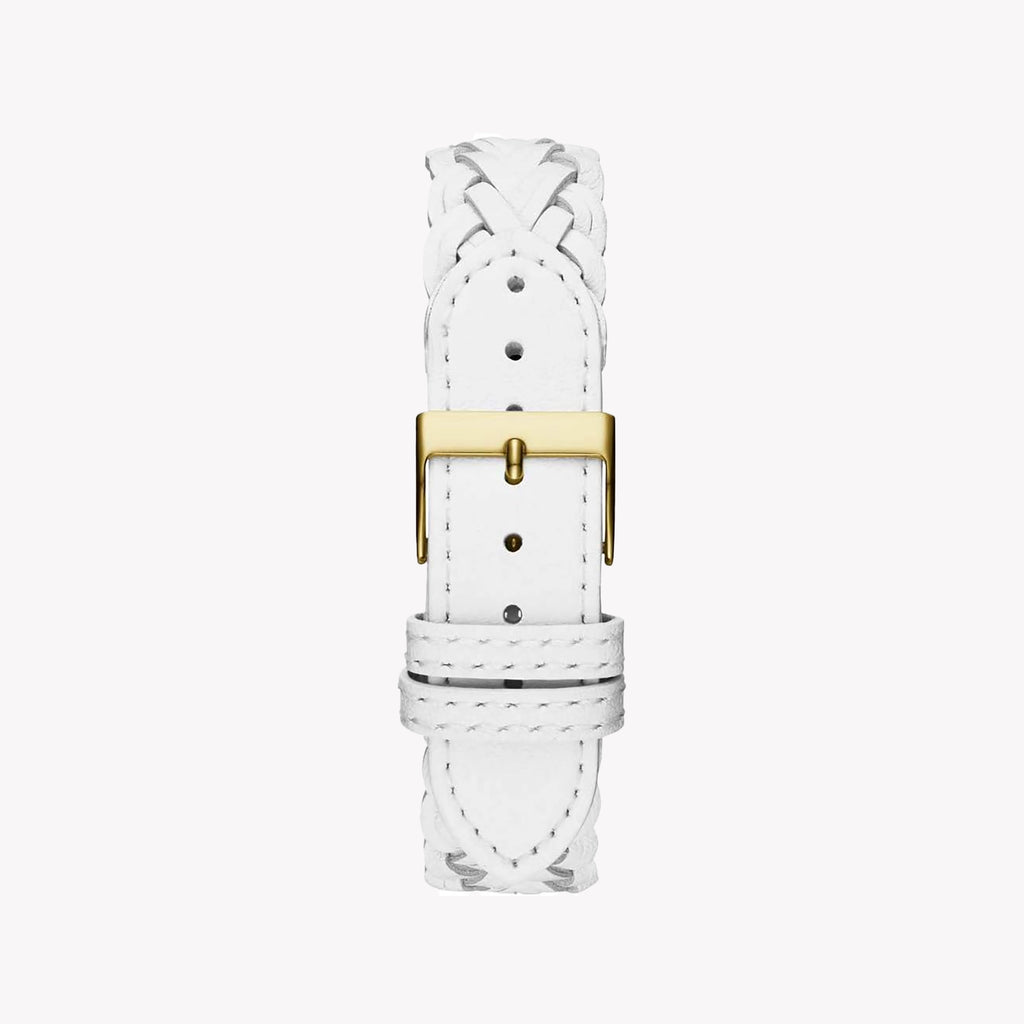 GUESS Women's Gold/White Leather Watch | V1001M4