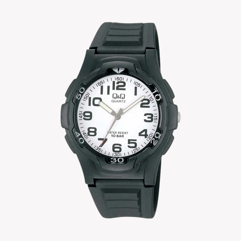 Q&Q Men's Black Watch, White Dial | VP84J001Y