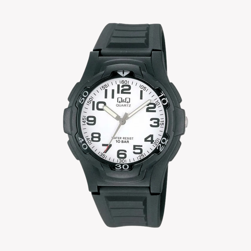 Q&Q Men's Black Watch, White Dial | VP84J001Y