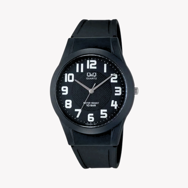 Q&Q Black Rubber Strap Black Dial Quartz Watch