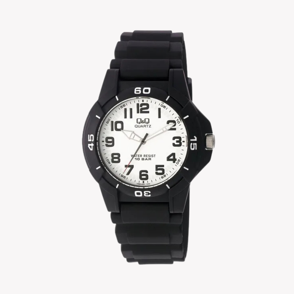 Q&Q Men's Black Men's Watch, White Dial | VQ84J001Y