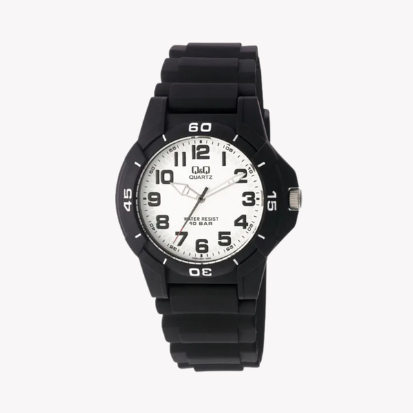 Q&Q Men's Black Men's Watch, White Dial | VQ84J001Y