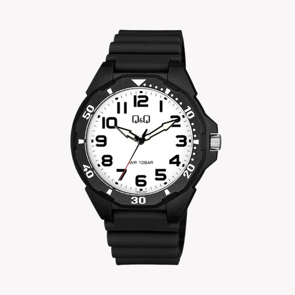 Q&Q Black Resin Strap White Dial Quartz Watch