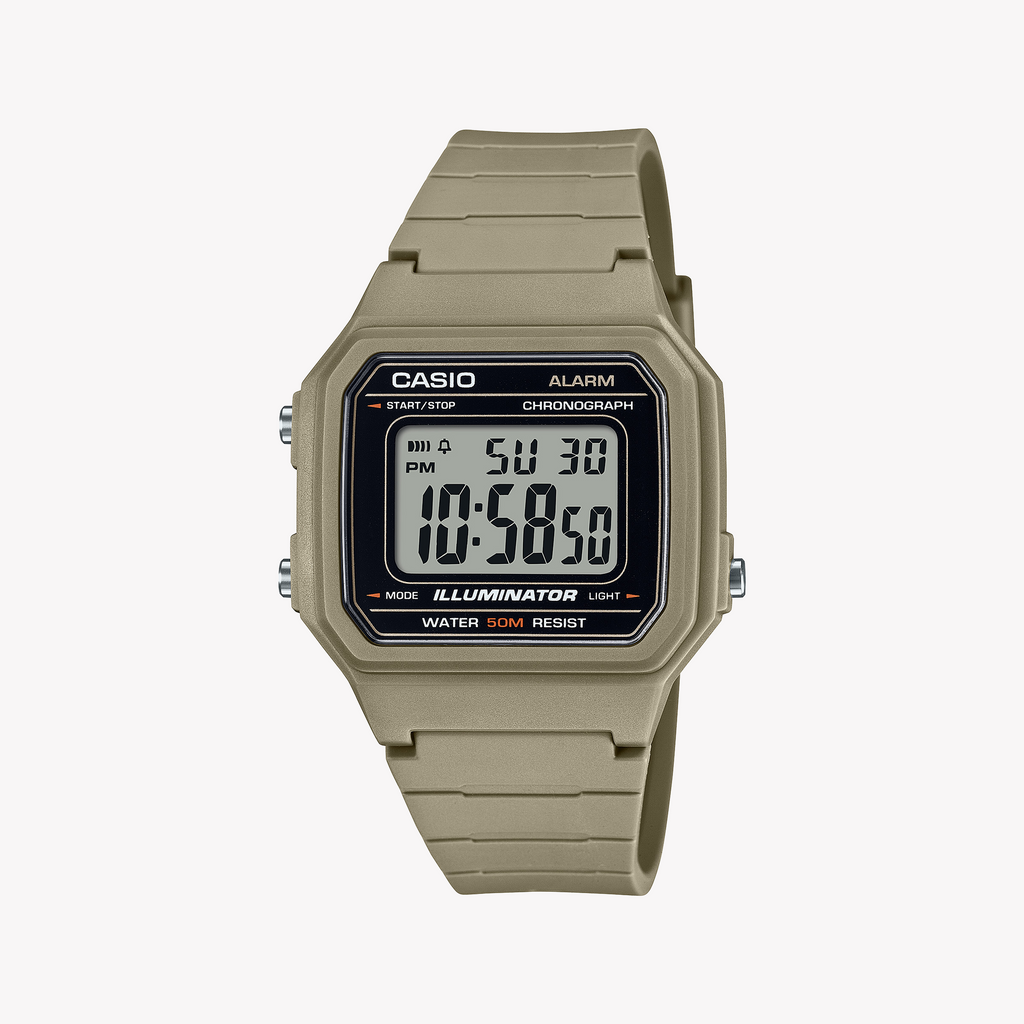 CASIO W-217H-5AVDF ACTIVE STYLE - ساعة رجالية متينة وأنيقة بسوار من الراتنج باللون البيج