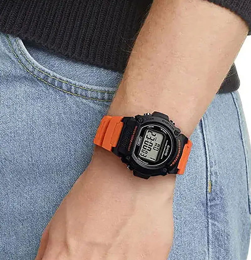 Casio Unisex White/Orange Resin Watch, Sporty Design | W-219h-4avdf by i-watch