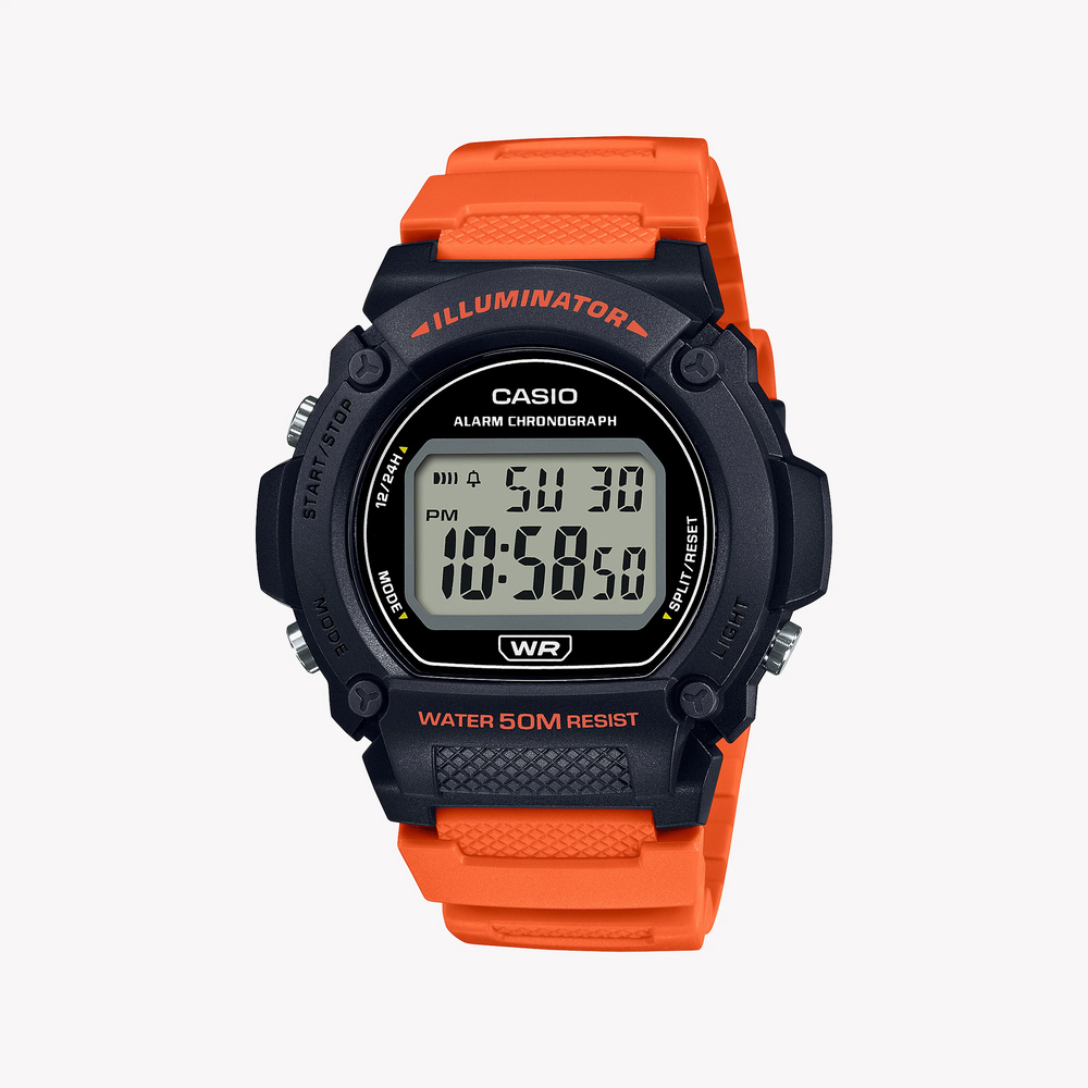Casio Unisex White/Orange Resin Watch, Sporty Design | W-219h-4avdf by i-watch
