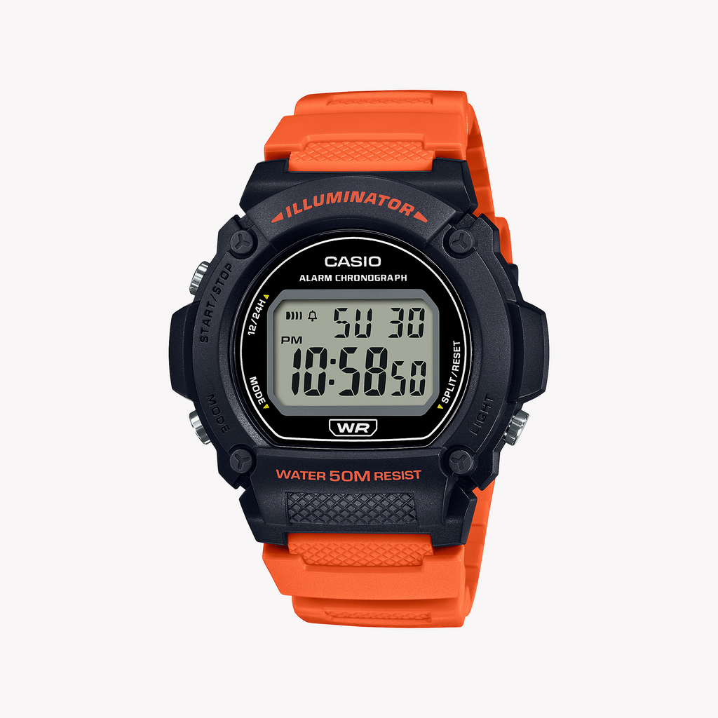 Casio Unisex White/Orange Resin Watch, Sporty Design | W-219h-4avdf
