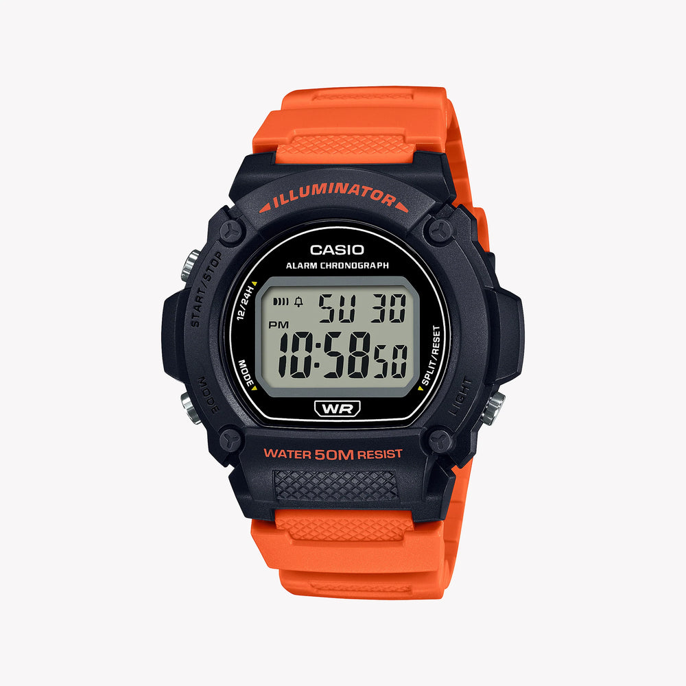 Casio Unisex White/Orange Resin Watch, Sporty Design | W-219h-4avdf by i-watch