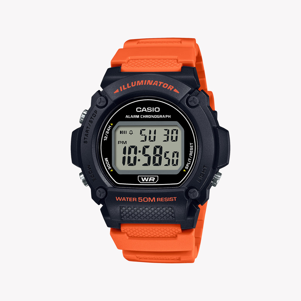 Casio Unisex White/Orange Resin Watch, Sporty Design | W-219h-4avdf