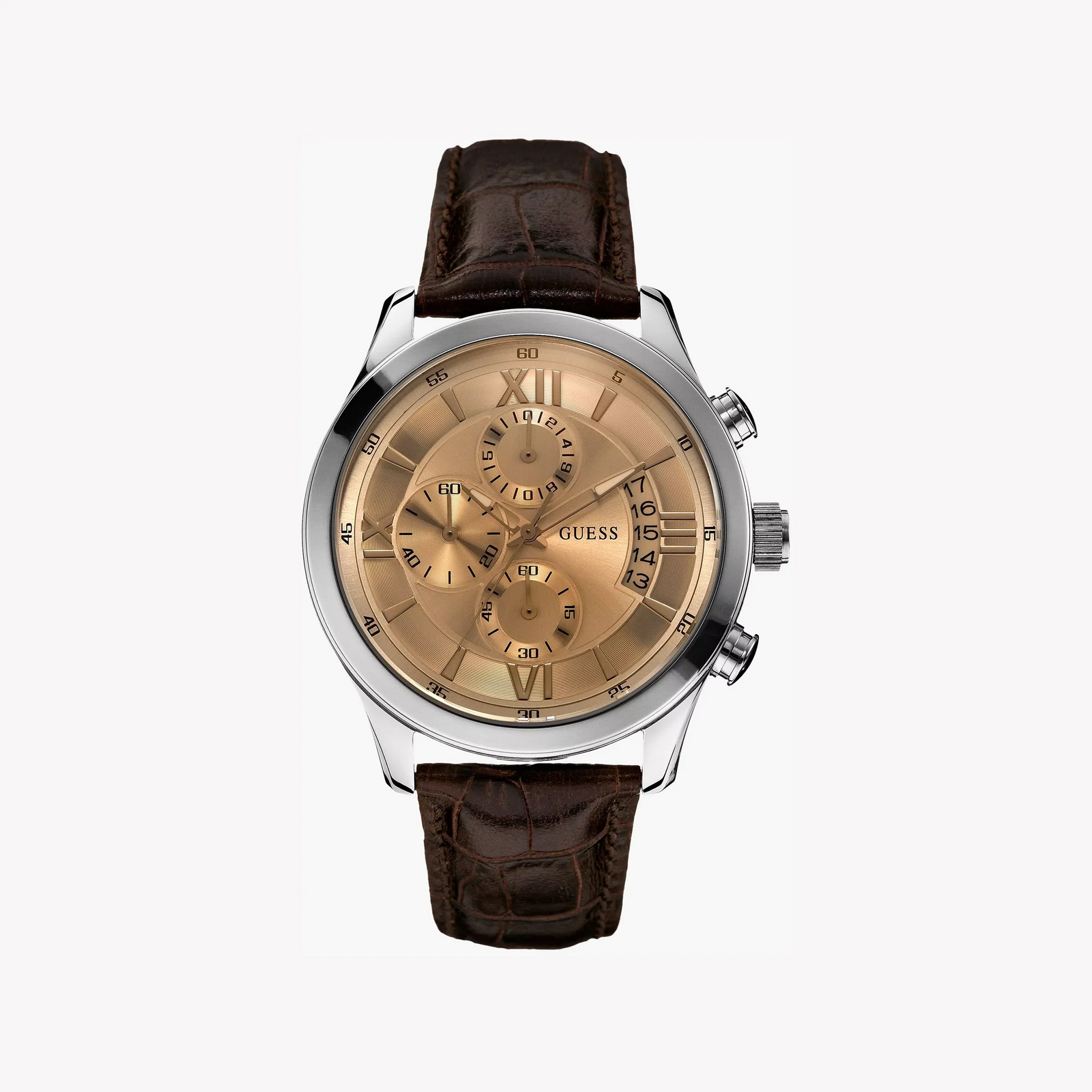 Guess Men's Silver/Brown, Stainless/Leather | W0192g1 by i-watch