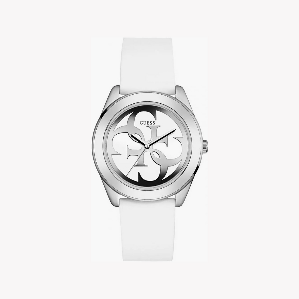 Guess Women's Silver Stainless, White Silicone | W0911l1