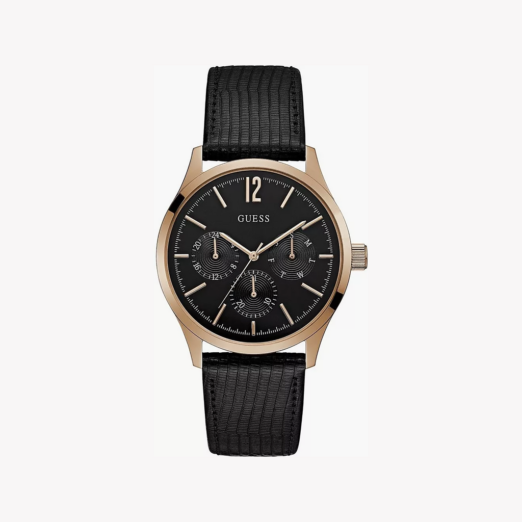 Guess Men's Gold/Black Leather Watch | W1041g3