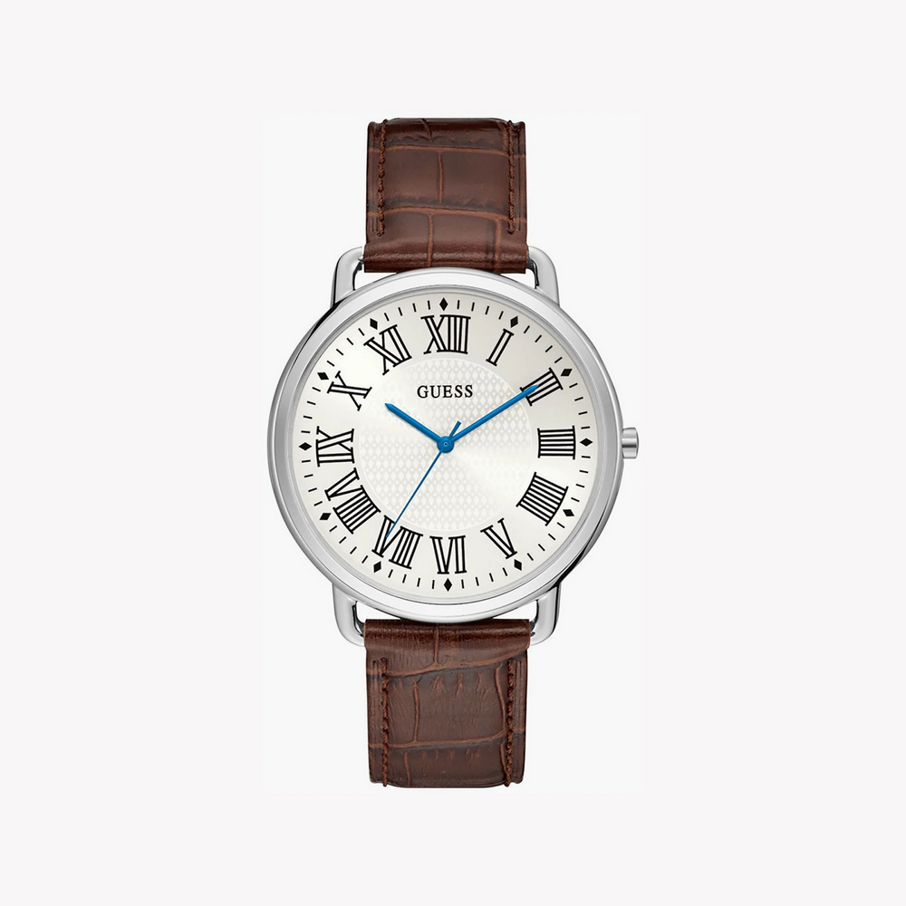 Guess Men's Silver/Brown Leather Watch | W1164g1 by i-watch