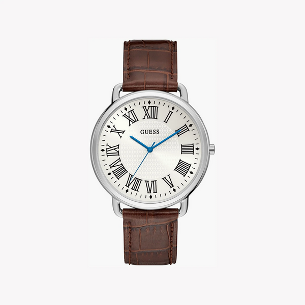 Guess Men's Silver/Brown Leather Watch | W1164g1 by i-watch