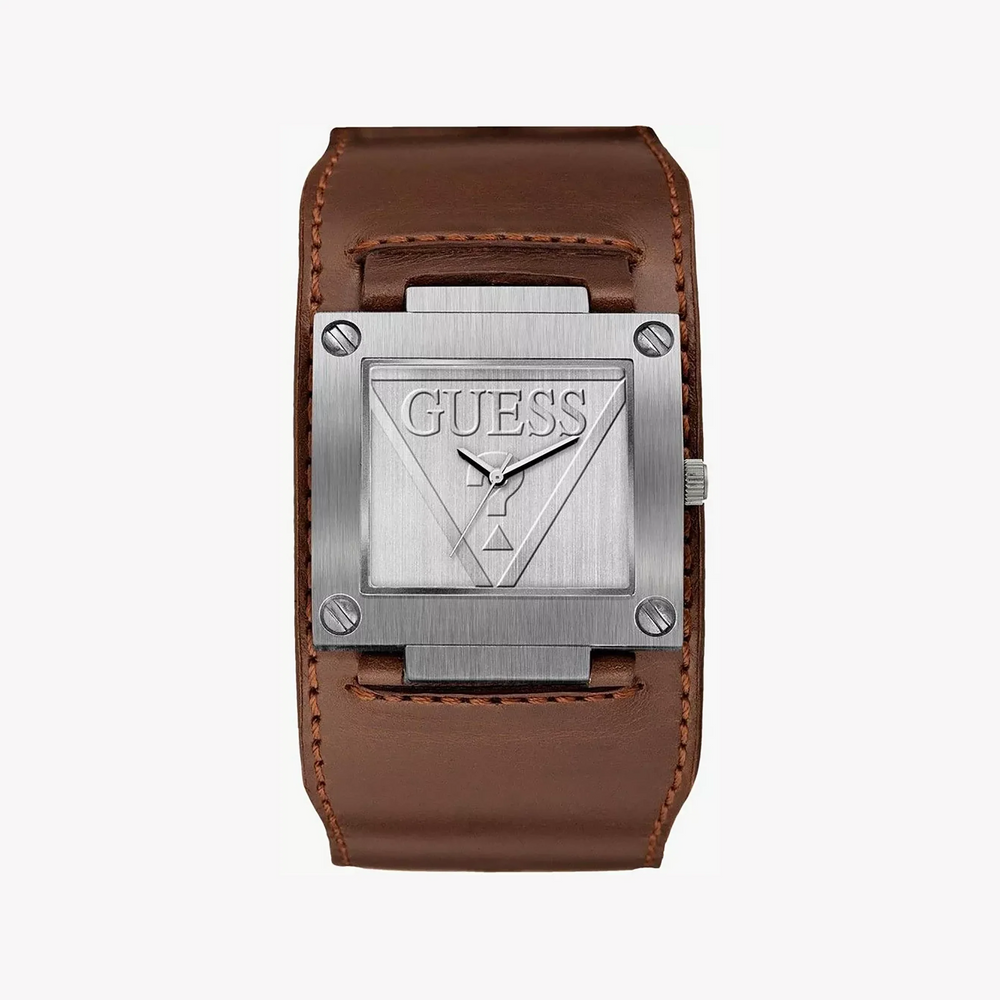 Guess Men's Silver, Brown Leather Watch | W1166g1 by i-watch