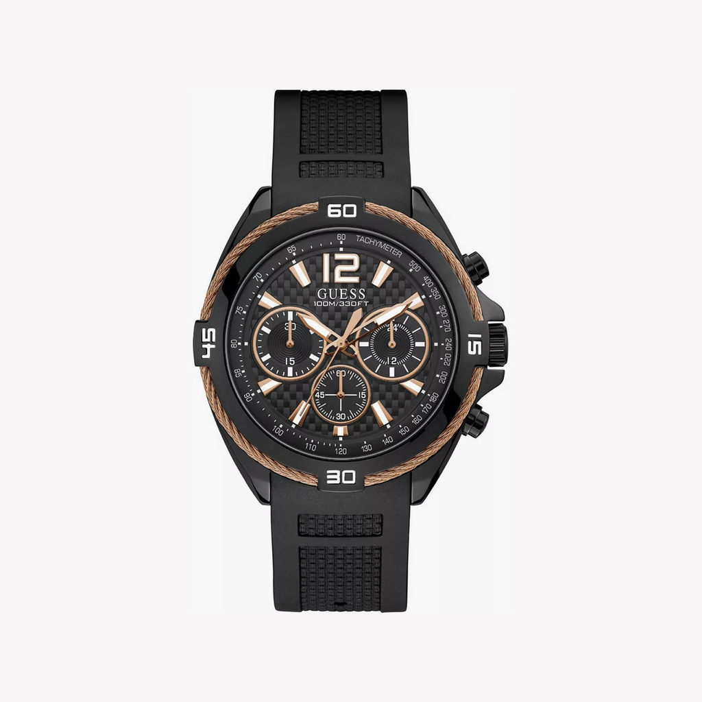 Guess Men's Black Stainless Steel, Silicone | W1168g3