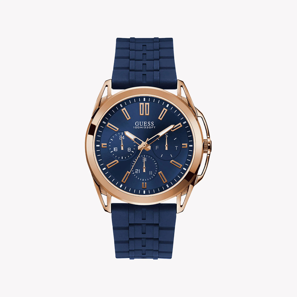 Guess Men's Rose Gold & Blue Silicone Watch | W1177g4 by i-watch