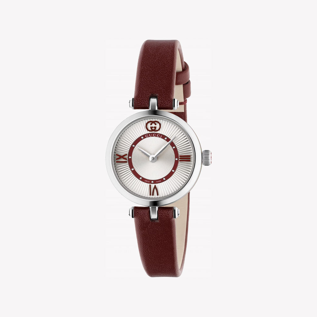 GUCCI YA167504 Women's Chic Silver Dial Burgundy Leather Watch-i-Watch