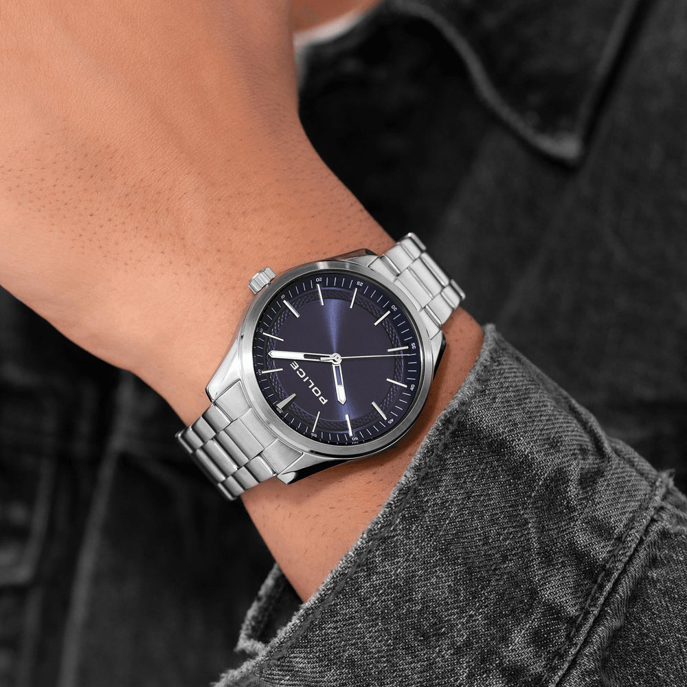 Police Men's Silver Stainless Steel Watch, Blue Dial | Pewjg0018203 by i-watch