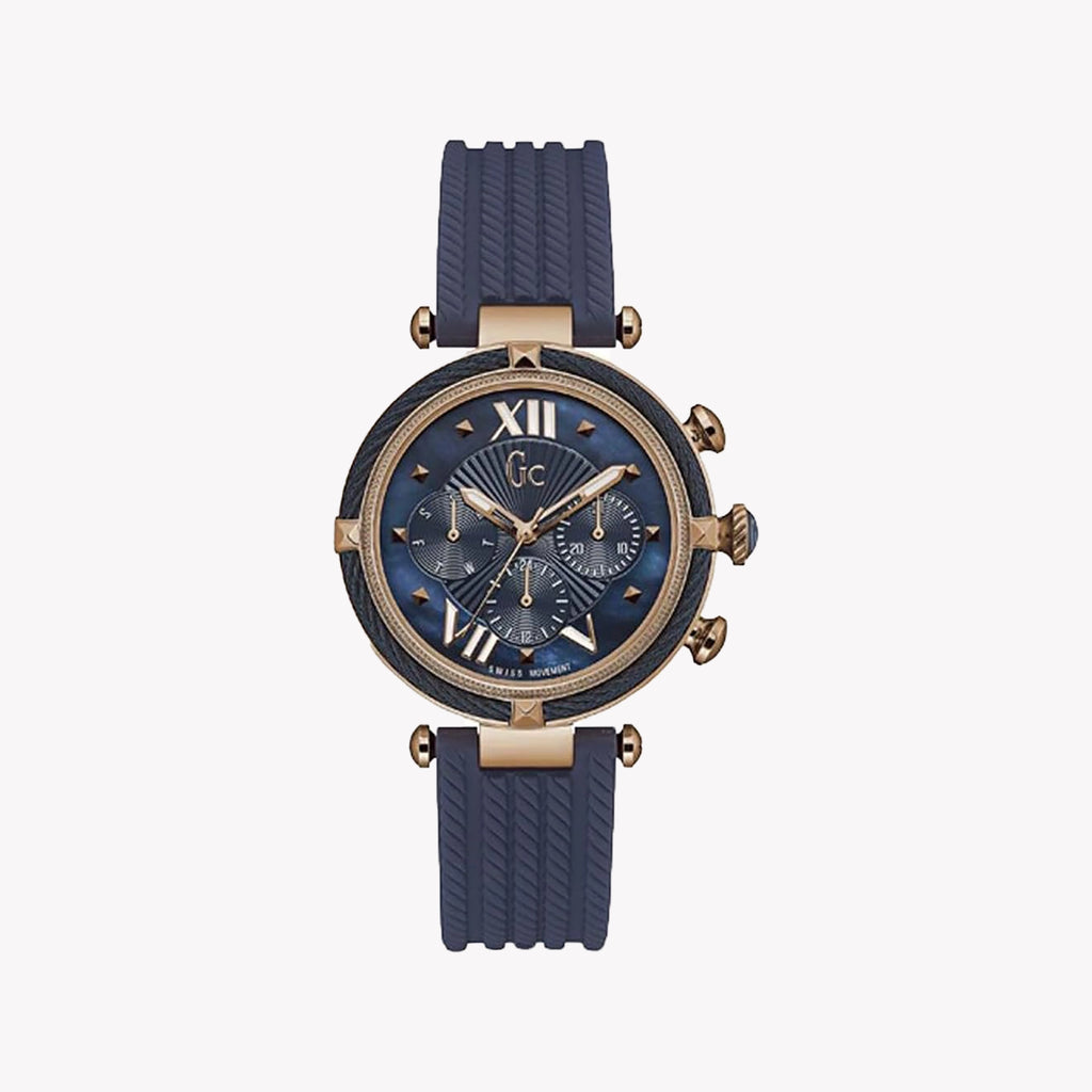 GUESS Women's Rose Gold & Blue Silicone Watch | Y16005L7