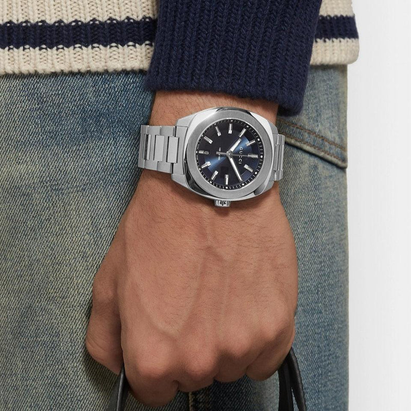 Gucci Men's Silver Stainless Steel, Blue Dial | Ya142303 by i-watch