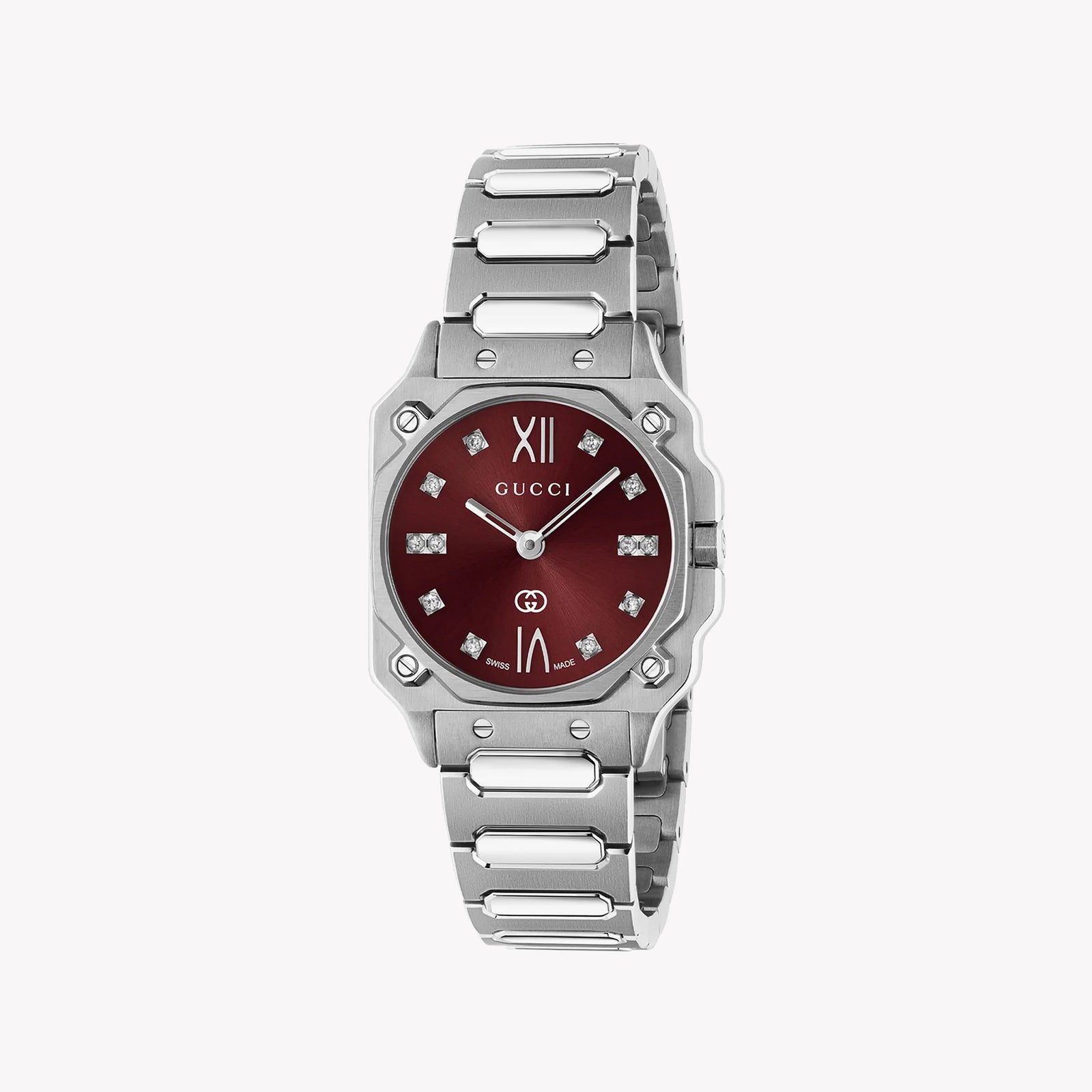 GUCCI Women's Silver Stainless Steel & Burgundy YA166508 Watch by i-watch