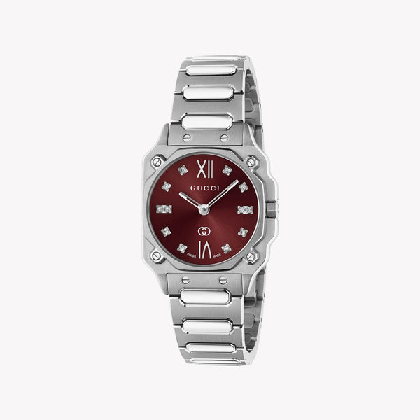 GUCCI Women's Silver Stainless Steel & Burgundy YA166508 Watch by i-watch