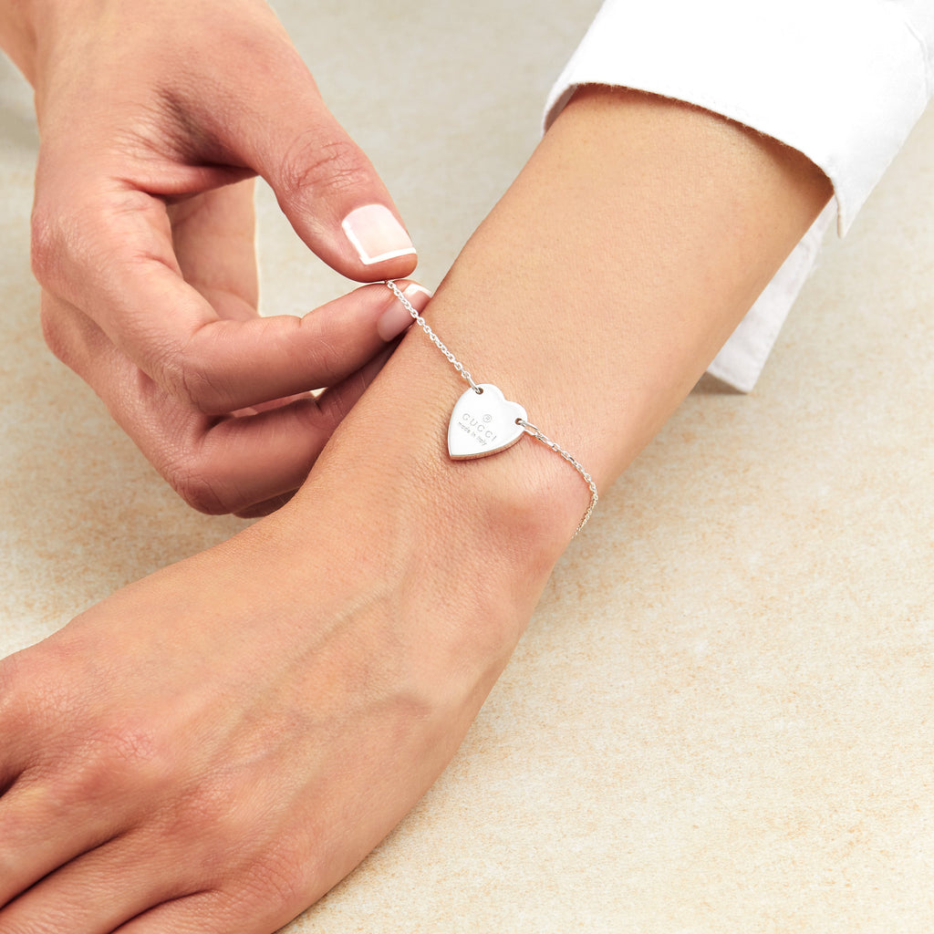 Gucci Sterling Silver Heart Pendant Bracelet | YBA223513001018