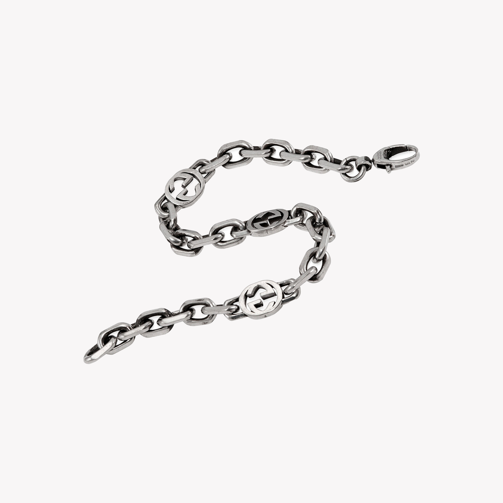 Aged Silver Double G Interlocking Bracelet | YBA620798001018 by i-watch