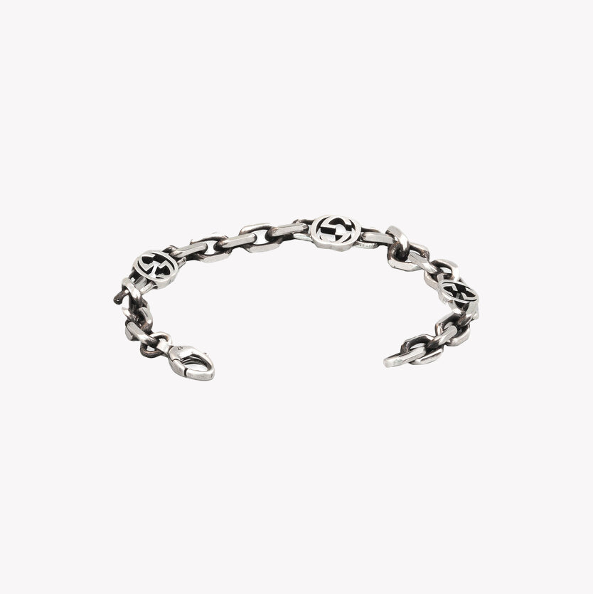 Aged Silver Double G Interlocking Bracelet | YBA620798001018