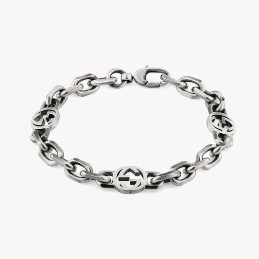 Gucci Silver Interlocking G Aged Bracelet | YBA620798001
