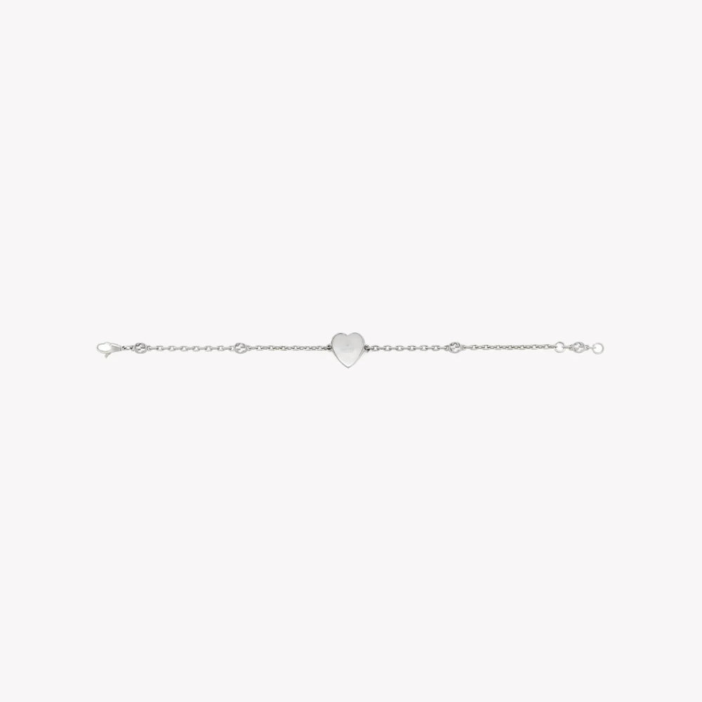 Gucci Interlocking White Enamel Heart Sterling Silver Bracelet | YBA645546003 by i-watch