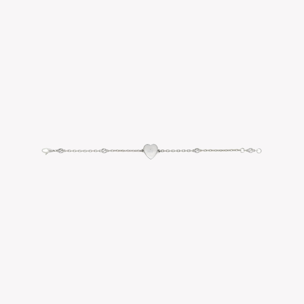 Gucci Interlocking White Enamel Heart Sterling Silver Bracelet | YBA645546003