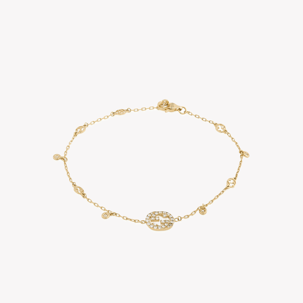 Interlocking G Diamond Bracelet in YG | Size 17 | YBA729403002